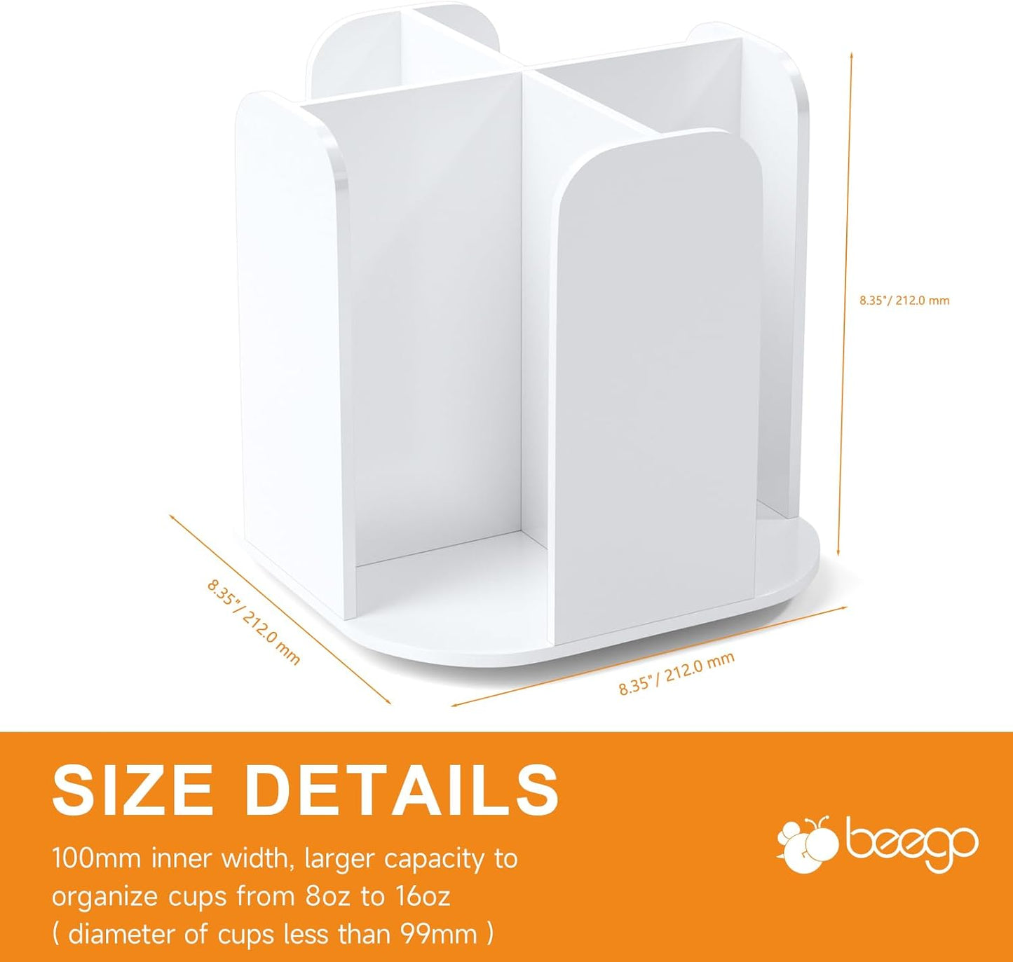 Beego Rotatable 4-Compartment Acrylic Cup Dispenser - Coffee Station Cup and Lid Carousel Countertop Plastic Cup Holder for Restaurant Breakroom Coffee Bar