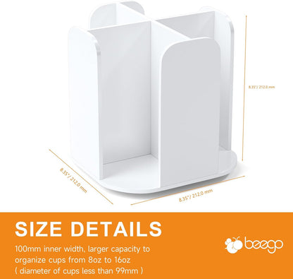 Beego Rotatable 4-Compartment Acrylic Cup Dispenser - Coffee Station Cup and Lid Carousel Countertop Plastic Cup Holder for Restaurant Breakroom Coffee Bar