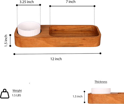 GoCraft Acacia Wood Partition Serving Platter – 12 x 4 Inch – with Ceramic Dip Bowl | Rustic Wooden Snack Tray with Sectioned Compartments for Chips, Nachos, Cheese, Fruits, Appetizer | Natural Finish
