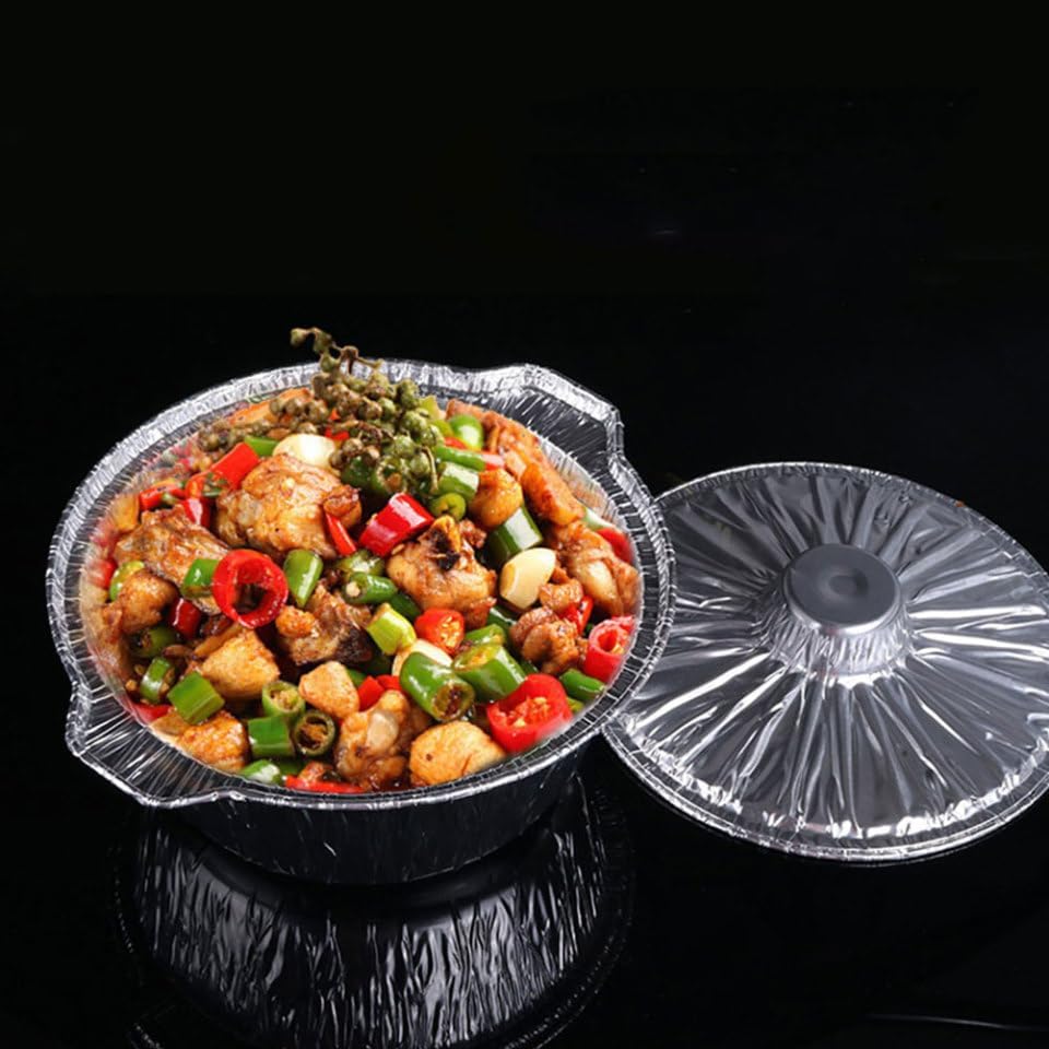 Toyvian 5pcs round Tin Foil Food Pans with Lids 4000ml Aluminum Foil Containers Multi-use Grill and Baking Pots for Bbq Cooking and Meal Prep