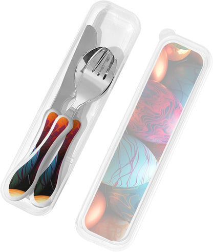 3-Piece Kids Silverware Set With Storage Case, Stainless Steel Reusable Children Safe Knife Spoon Fork Set Beach House Children Flatware Set For Kids Lunch Box