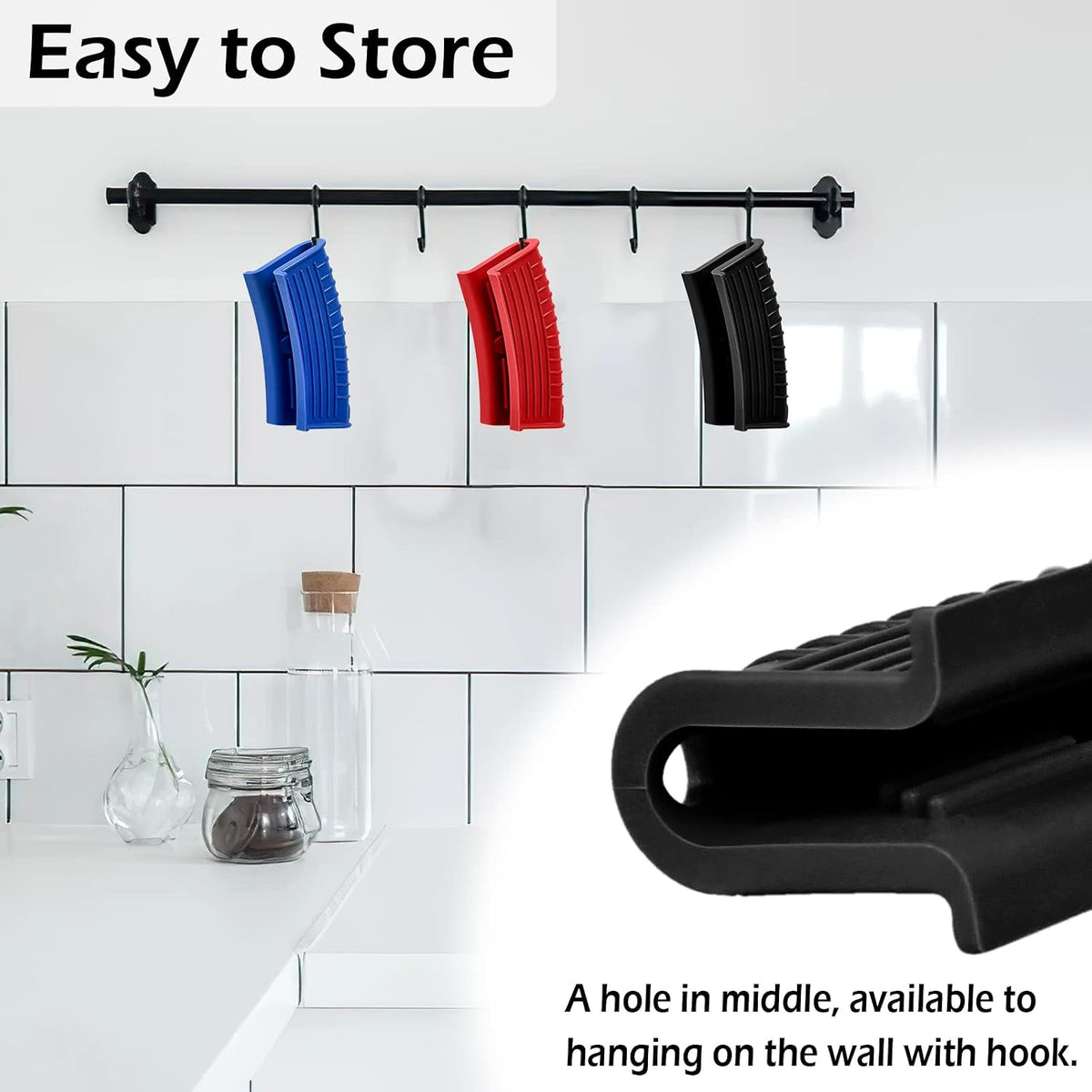 Silicone Assist Handle Holder, Hot Skillet Handle Covers Pot Grip Handle Sleeve Cast Iron Skillets Non-Slip Heat Resistant Pan Grip Cover for Cast Iron Woks Frying Pans Griddles Skillets (Red)