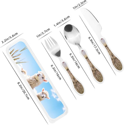 3-Piece Kids Silverware Set With Storage Case, Stainless Steel Reusable Children Safe Knife Spoon Fork Set Colorful Abstract Dragonfly Children Flatware Set For Kids Lunch Box