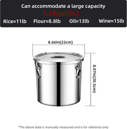 304 stainless steel food storage containers with lids lock clips airtight container large airtight for rice flour sugar grain coffee bean storage containers Kitchen jar (5.55gal/21L)