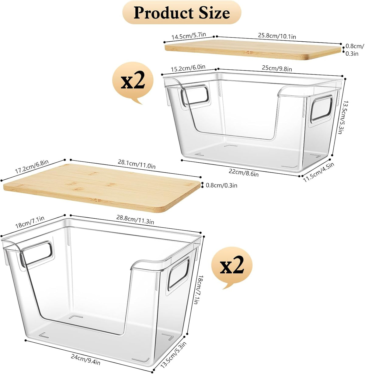 4 Set Stackable Storage Plastic Container with Removable Bamboo Cover | Kitchen Organizers Clear Front Open More Easy Access Bins Storage for Pantry, Potato, Onion, Garlic, Fruits, Vegetable