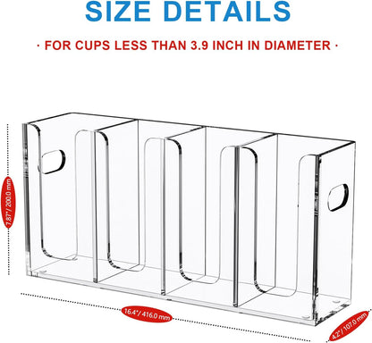 WINFFOR Disposable Cup Organizer Dispenser - 2 Compartments Clear Acrylic Cup and Lid Holder with Handles Plastic Cup Dispenser Countertop Paper Cup Holder for Coffee Bar House Party Essentials