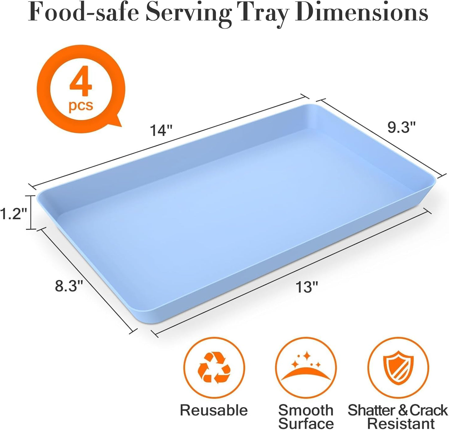 WOWBOX 4 pcs Serving Tray for Party, Grilling Accessories, Serving Platters for Snacks, Fruit, Reusable Plastic Trays for Serving Food and Pantry Organization in Kitchen & for Mothers Day Parties