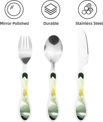 3-Piece Kids Silverware Set With Storage Case, Stainless Steel Reusable Children Safe Knife Spoon Fork Set Easter Bunny Eggs Spring Flower Rabbit Children Flatware Set For Kids Lunch Box
