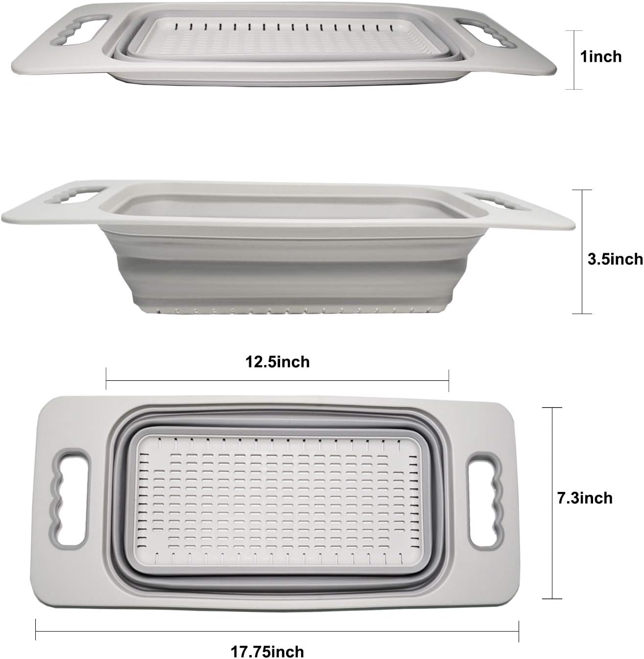 SAMMART Over The Sink Rectangular Colander (Grey)