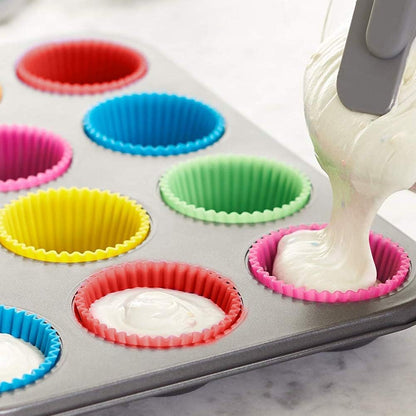 Silicone Cupcake Baking Cups, Multi Color Reusable Muffin Cup Liners, Rainbow Cupcake Wrappers, 6 Vibrant Colors (12pack(3.5x3.5x3.9 inch))