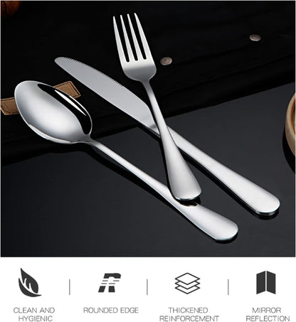 Portable Travel Utensils Set, 18/8 Stainless Steel 3 PCS Cutlery Set Including Knife Fork and Spoon, Reusable Travel Silverware Set with Case for Lunch Box Camping School Office