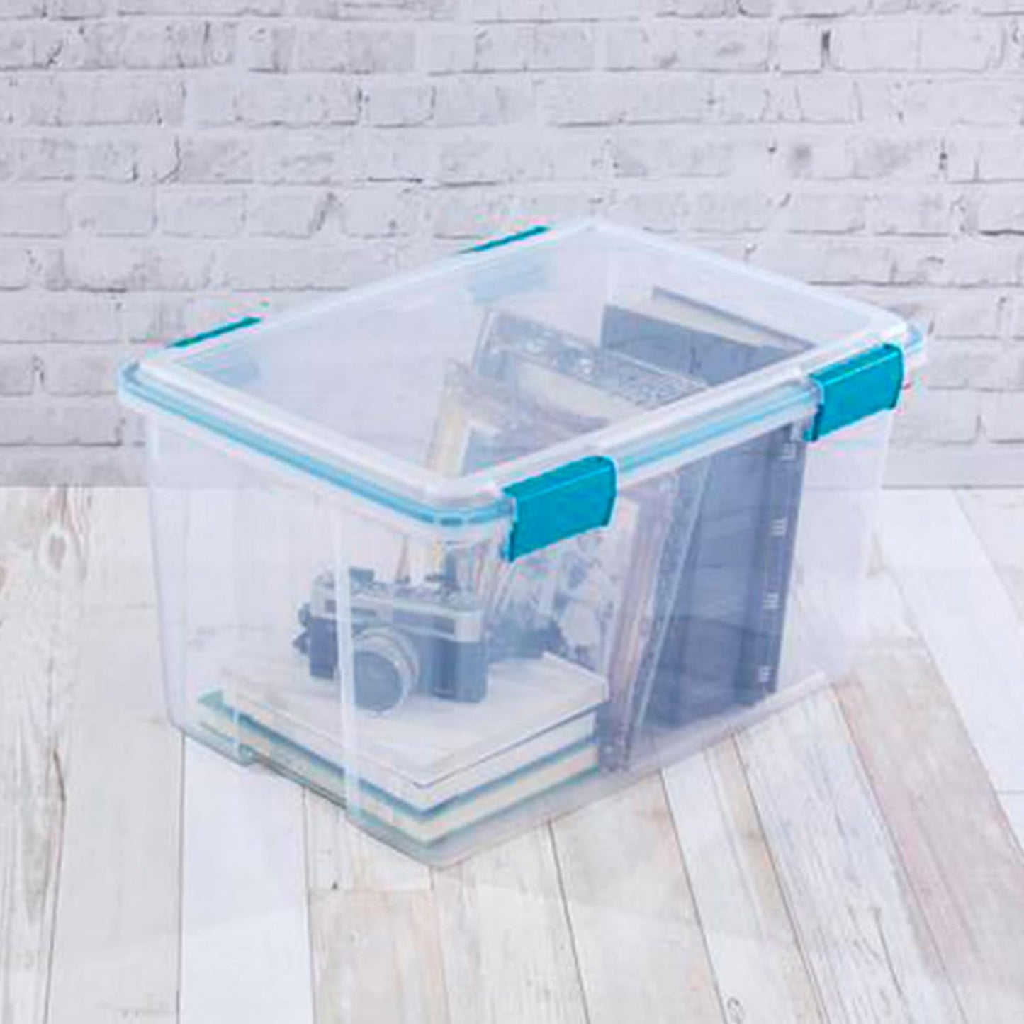 Sterilite 80 Qt Gasket Box, Stackable Storage Bin with Latching Lid and Tight Seal, Plastic Container to Organize Basement, Clear Base and Lid, 1-Pack
