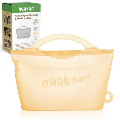 Haakaa Silicone Microwave Steamer & Steriliser Bag, 70oz/2000ml Large Capacity Reusable Steaming Bags for Baby Bottles, Breast Pump, Accessories, Pacifiers,Teethers, Great for Home&On The Go, Grey/1PC