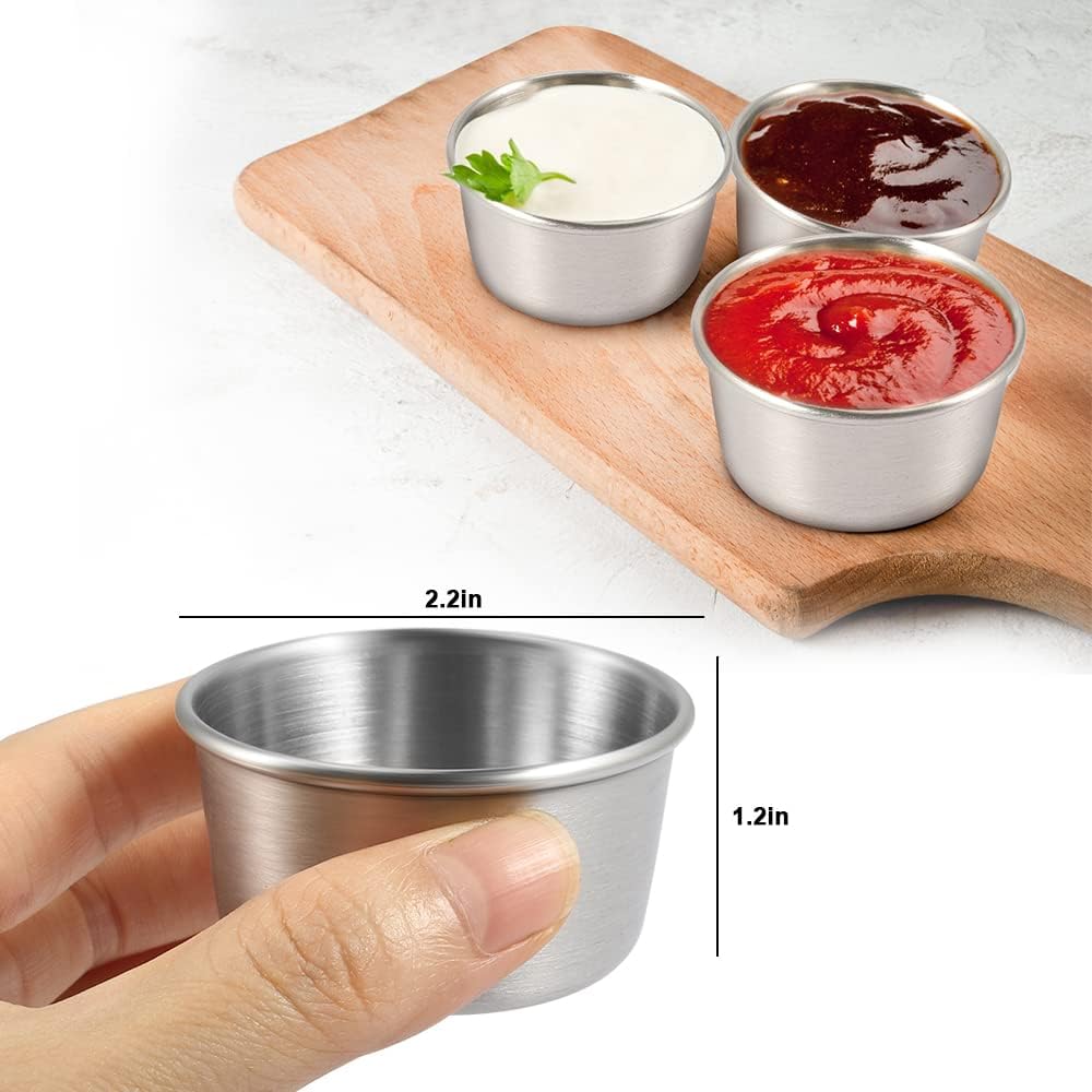 Ramekin Sauce Dipping Bowl Mini Sauce Cups Pudding Condiment Cups for Home Party Stainless Steel (Sliver 12 Pack 50ml)