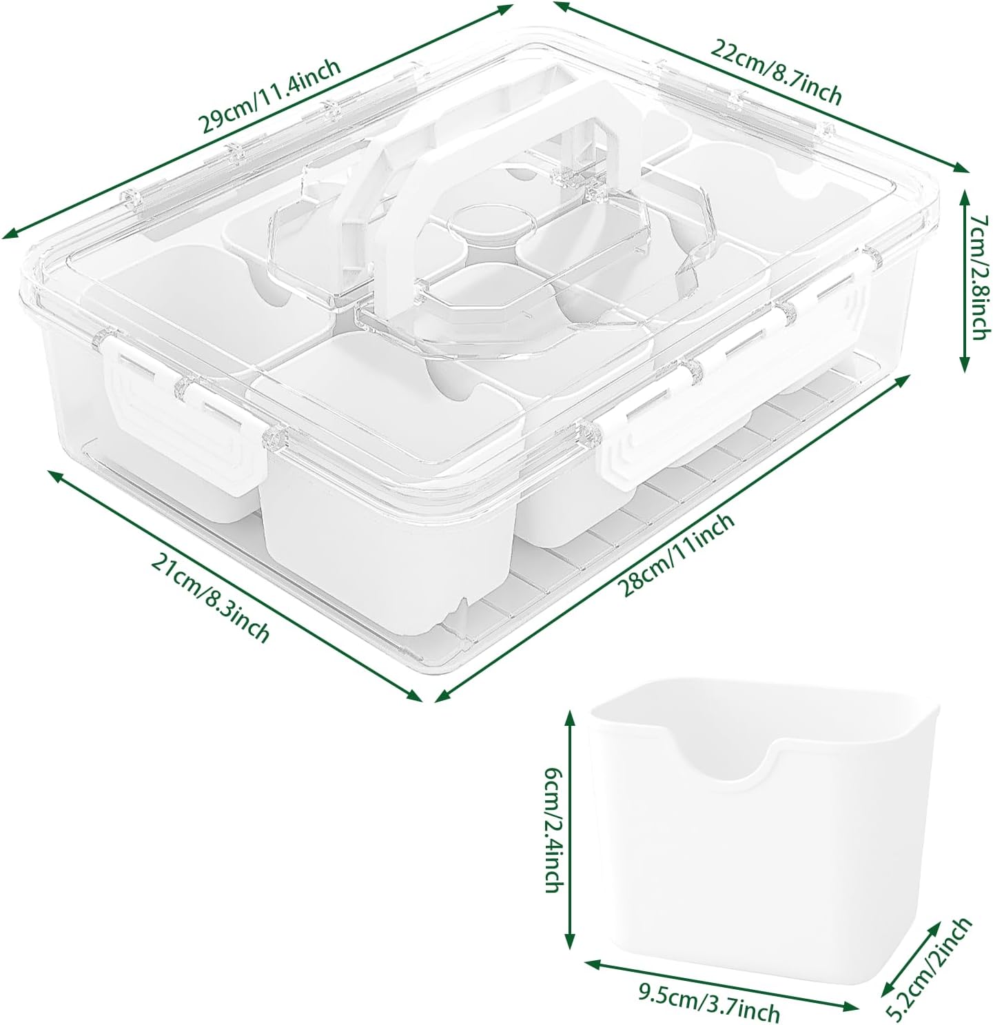 REBECAT Divided Serving Tray with Lid and Handles 9 Compartments Snack Box Container Charcuterie Organizer Snackle Box Container for Candy,Nuts，Fruits,Snacks,2 Pack,Beige