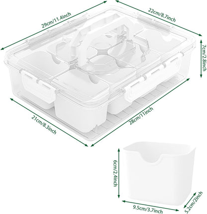 REBECAT Divided Serving Tray with Lid and Handles 9 Compartments Snack Box Container Charcuterie Organizer Snackle Box Container for Candy,Nuts，Fruits,Snacks,2 Pack,Beige