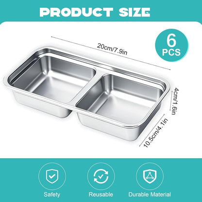 Stainless Steel Snack Containers, 6-Pack Reusable Grab and Go Containers with Lids, Dual Compartment Bento Box for Travel, Camping & Lunch Prep