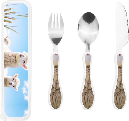 3-Piece Kids Silverware Set With Storage Case, Stainless Steel Reusable Children Safe Knife Spoon Fork Set Colorful Abstract Dragonfly Children Flatware Set For Kids Lunch Box