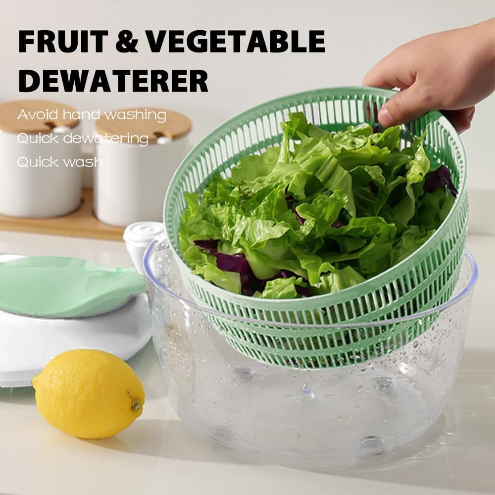 4.2L Green Salad Spinner & Lettuce Spinner for kitchen | BPA-FREE,Quick Drying,Dual Drainage Holes,Spinning Greens, Fruits, and Vegetables.