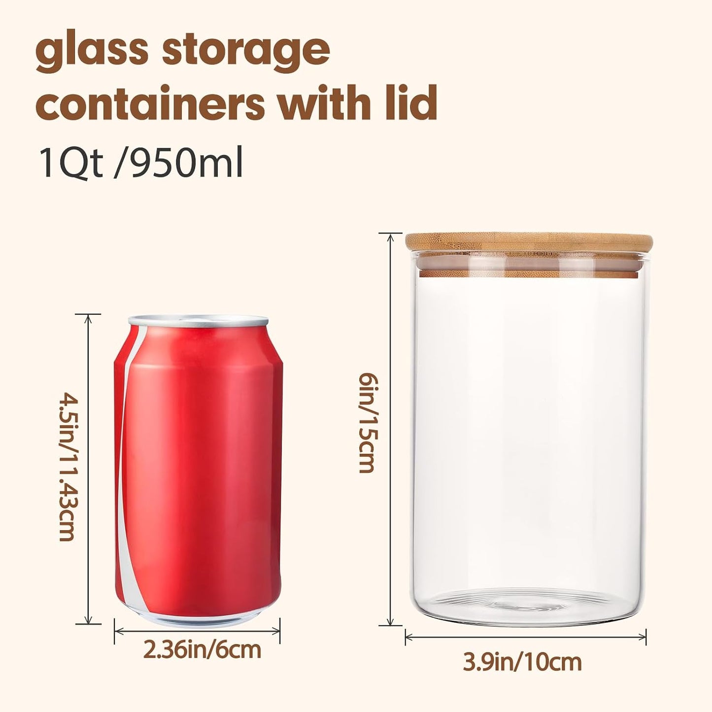Moretoes 3 Pack 2qt Glass Storage Containers with Bamboo Press Lids, Large Airtight Food Storage Jars for Pantry, Flour, Sugar, Dry Goods