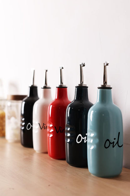 Farmhouse Ceramic Oil and Vinegar Dispenser Bottle Set (White)