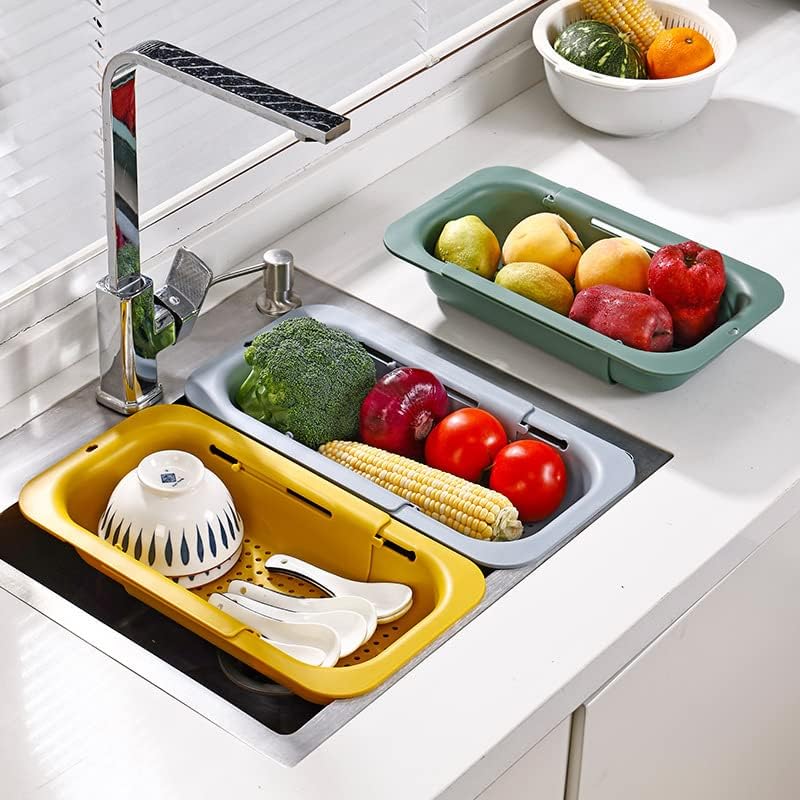 NIWWIN Collapsible Kitchen Colander Strainer, Expandable Over the Sink Colander for Kitchen, Adjustable Silicone Portable Sink Strainer, Foldable Wash Fruits Vegetables Noodle Basket (Green)
