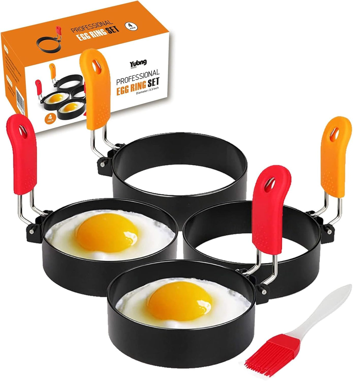 3-Inch Non-Stick Egg Rings for Frying Eggs, 4-Pack Stainless Steel Egg Ring & Pancake Mold Set, Professional Round Egg Cooker Rings for Griddle, Skillet, and Blackstone Grill