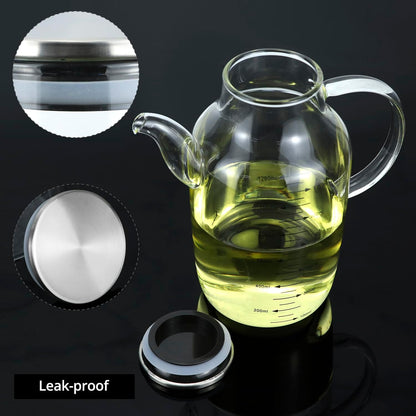 QWORK 1200ML/40Oz Large Glass Cooking Oil Bottle with Stainless Steel Lid, Oil & Vinegar Dispenser Bottle for Olive Oil, Vinegar, Soy Sauce, Kitchen No Drip Liquid Container
