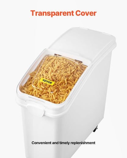 VEVOR 27 Gallon food storage containers 500 Cup Ingredient Bin with Scoop and Sliding Lid Commercial Food Container Ideal for rice storage, dog food container, flour, and sugar containers, White