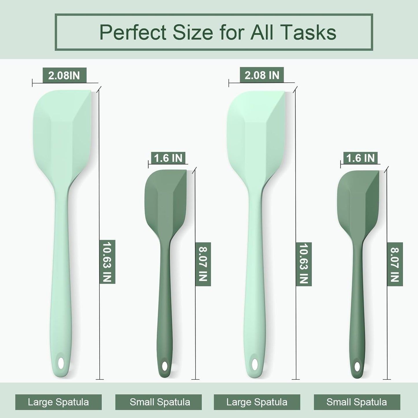 Silicone Spatula Set, Premium Spatulas Silicone Heat Resistant 2 Small & 2 Large Flexible Scraper for Nonstick Cookware, Rubber Spatula for Kitchen Mixing Baking Cooking Use, Soft Spatula - Gray