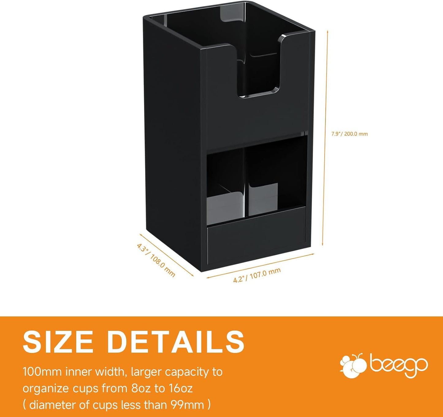 Beego 2-Compartment Cup Holder for Countertop - 2-Tier Clear Acrylic Cup Dispenser Coffee Station Paper Cup and Lid Organizer Condiment Storage for Restaurant Breakroom Kitchen Bar Accessories