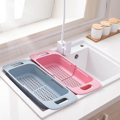 Cabilock Extendable Over The Sink Colander Fruits and Vegetables Drain Basket Expandable Dish Drying Rack Adjustable Trainer Sink Washing Basket for Kitchen