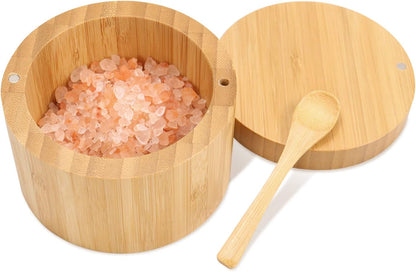 HTB Bamboo Salt Cellar with Mini Spoon and Magnetic Swivel Lid