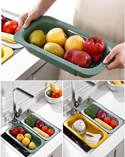 NIWWIN Collapsible Kitchen Colander Strainer, Expandable Over the Sink Colander for Kitchen, Adjustable Silicone Portable Sink Strainer, Foldable Wash Fruits Vegetables Noodle Basket (Green)