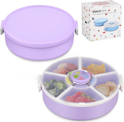 JOOPETALK Kids Reusable Rotating Snack Container with 5 Separate Compartments, Color Matching Opening Lid, BPA/PVC-Free, Dishwasher Safe, Perfect for Travel, School Lunches & On-the-Go Snacking-Purple