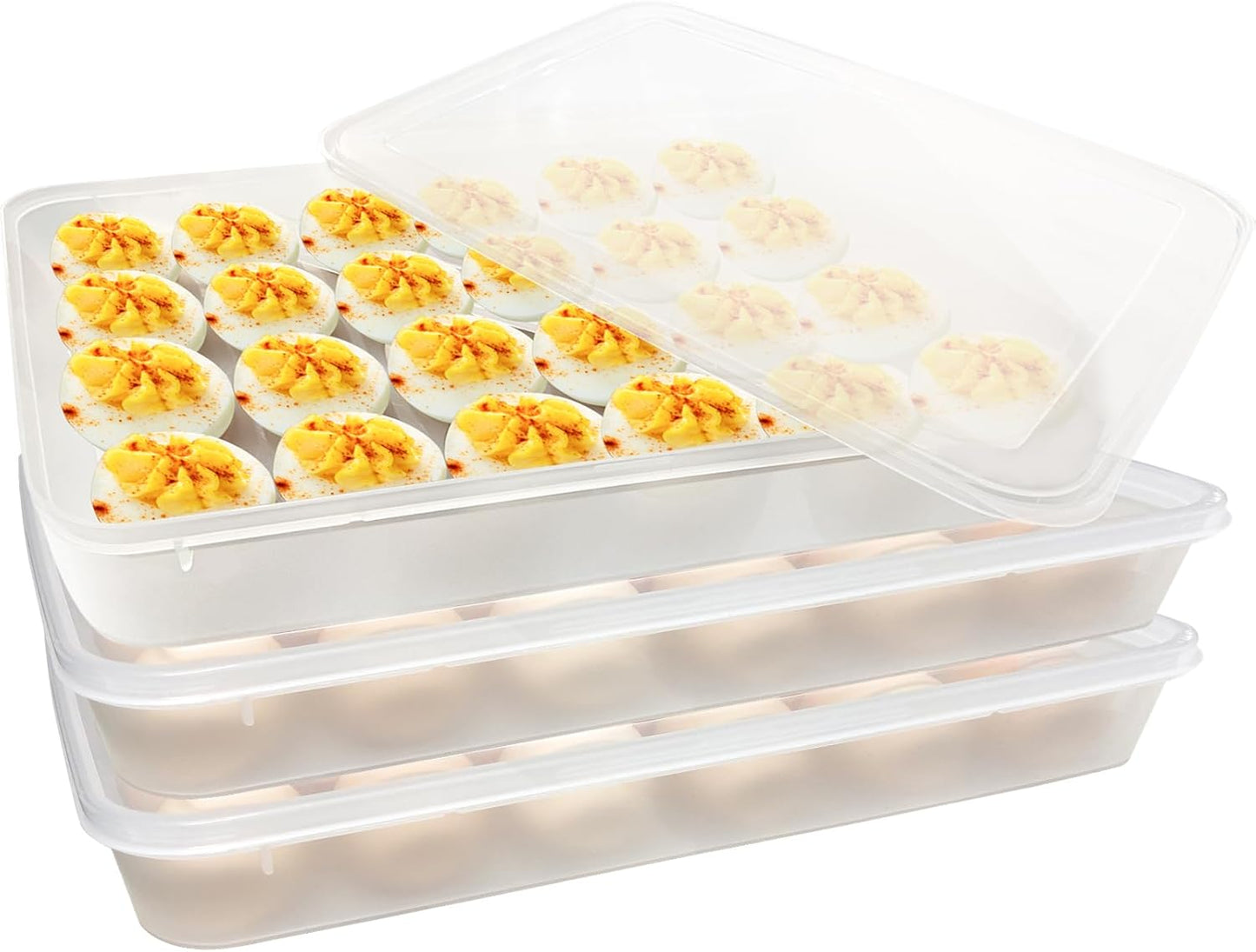 2-Layer Deviled Egg Carrier with Lid,Deviled Egg Trays with Handle,Stack Portable Stackable Trays,Clear Devil Egg Cotainer 48 eggs Holders, for Thanksgiving Day, Easter, Holiday,Parties and Kitchen