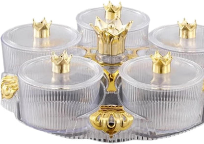 predolo Serving Tray Appetizer Platter with 5 Compartments Divided Plate Rotating Base Lid Suitable for Parties Living Room Home Decoration, Clear