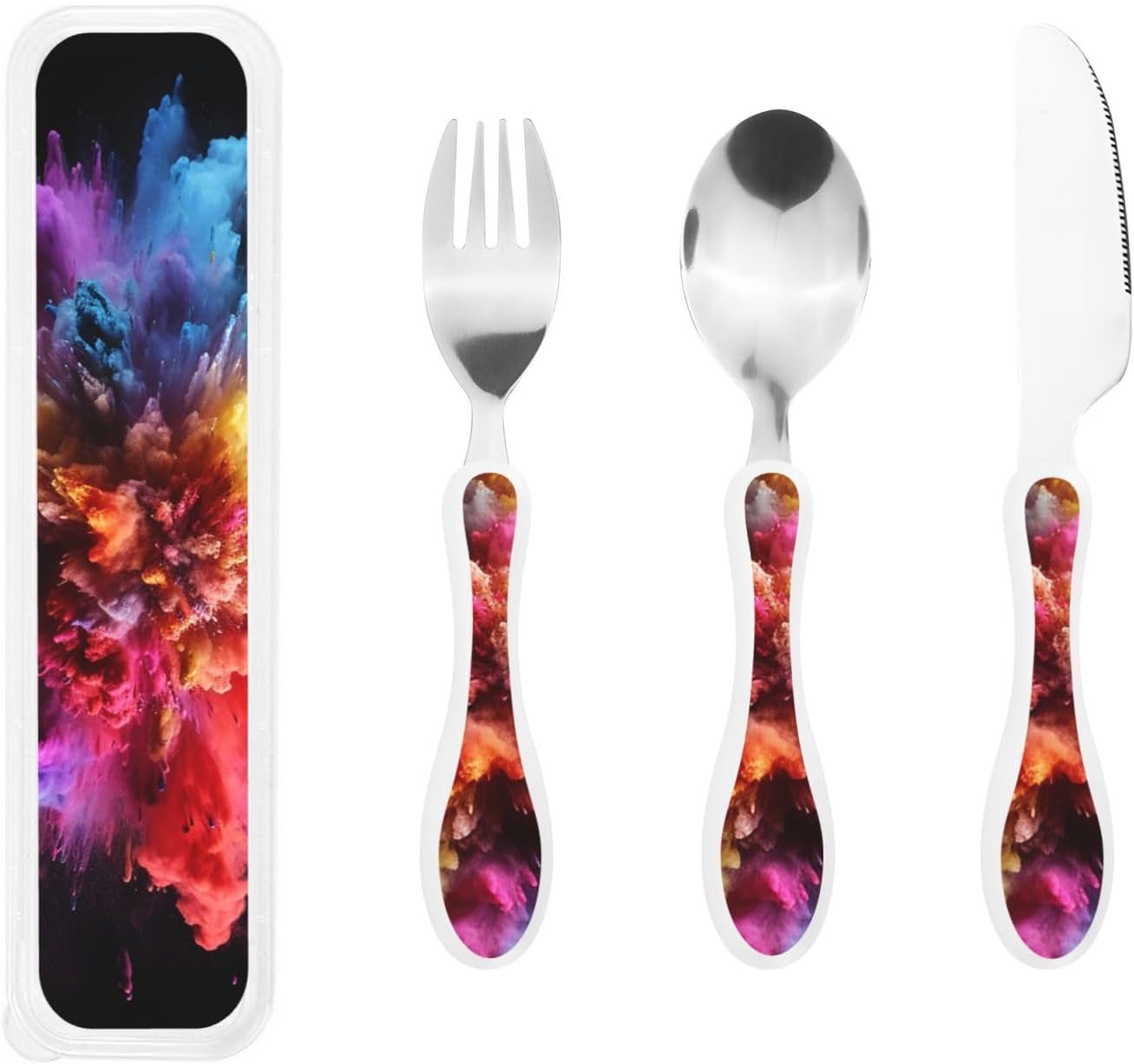 3-Piece Kids Silverware Set With Storage Case, Stainless Steel Reusable Children Safe Knife Spoon Fork Set Parrots On Branches Children Flatware Set For Kids Lunch Box