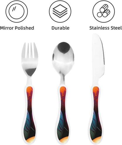 3-Piece Kids Silverware Set With Storage Case, Stainless Steel Reusable Children Safe Knife Spoon Fork Set Beach House Children Flatware Set For Kids Lunch Box