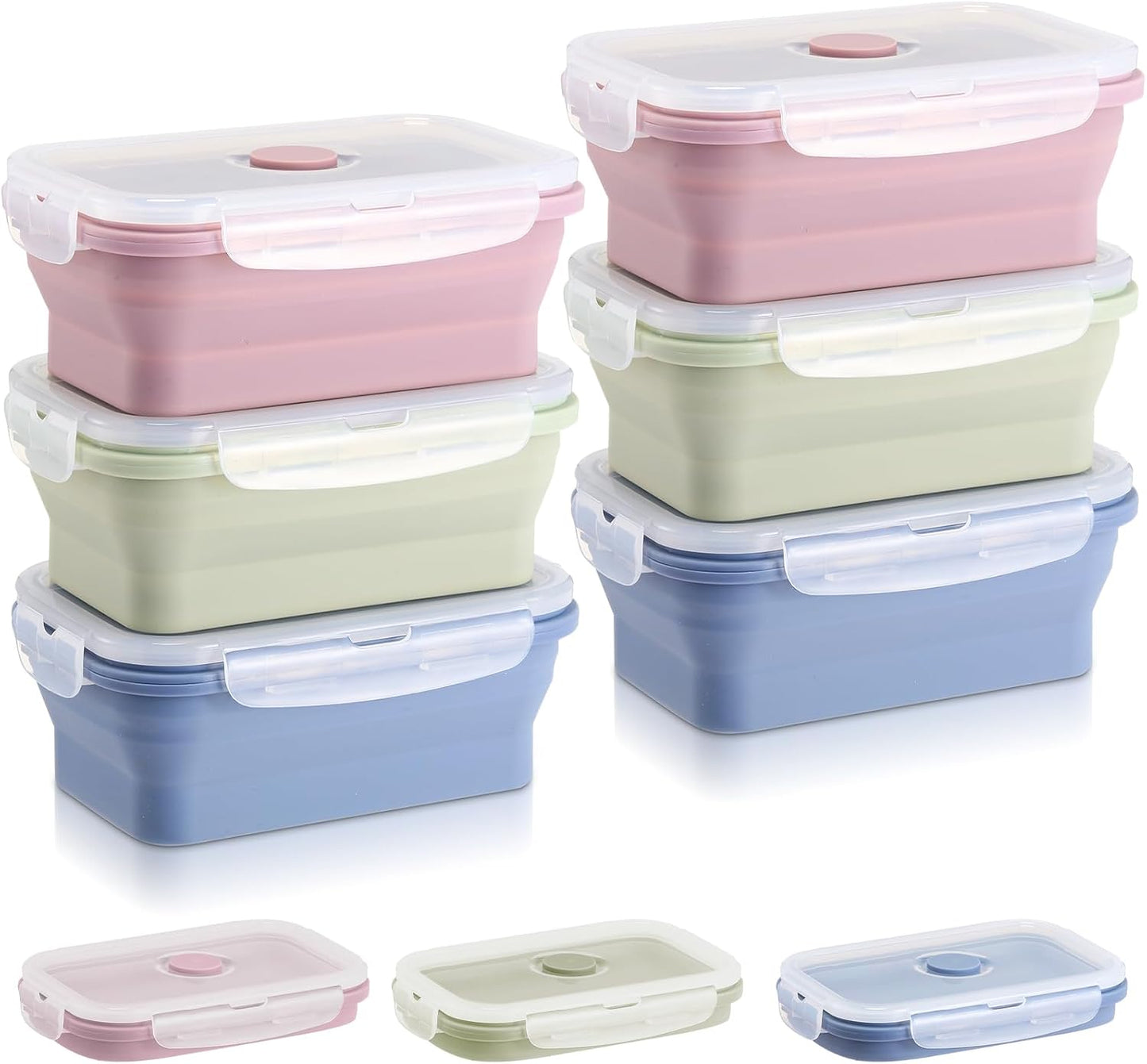 Mifoci 6 Pcs Silicone Containers for Food Collapsible Food Storage Containers with Airtight Lids Stacking Leftover Foods Storage Lunch Box for Freezer Microwave Dishwasher Safe(Morandi,18.6 oz)