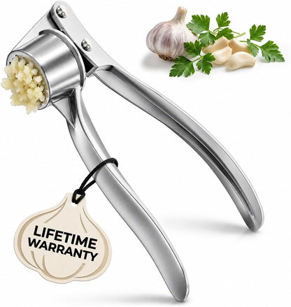 Metal Garlic Press with Comfortable Ergonomic Handle, Silver