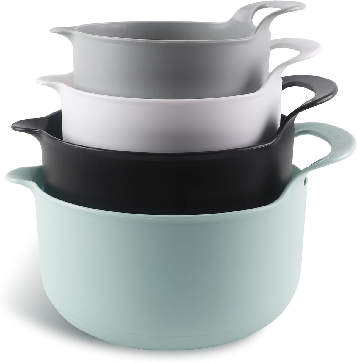 COOK WITH COLOR Nesting Plastic Mixing Bowl Set with Pour Spouts and Handles, Gray, Non-Slip
