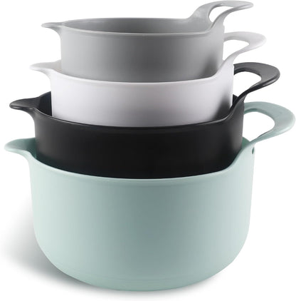 COOK WITH COLOR Nesting Plastic Mixing Bowl Set with Pour Spouts and Handles, Gray, Non-Slip