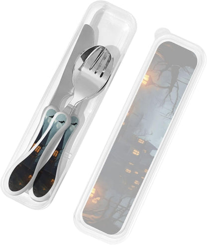 3-Piece Kids Silverware Set With Storage Case, Stainless Steel Reusable Children Safe Knife Spoon Fork Set Fashion Striped Children Flatware Set For Kids Lunch Box