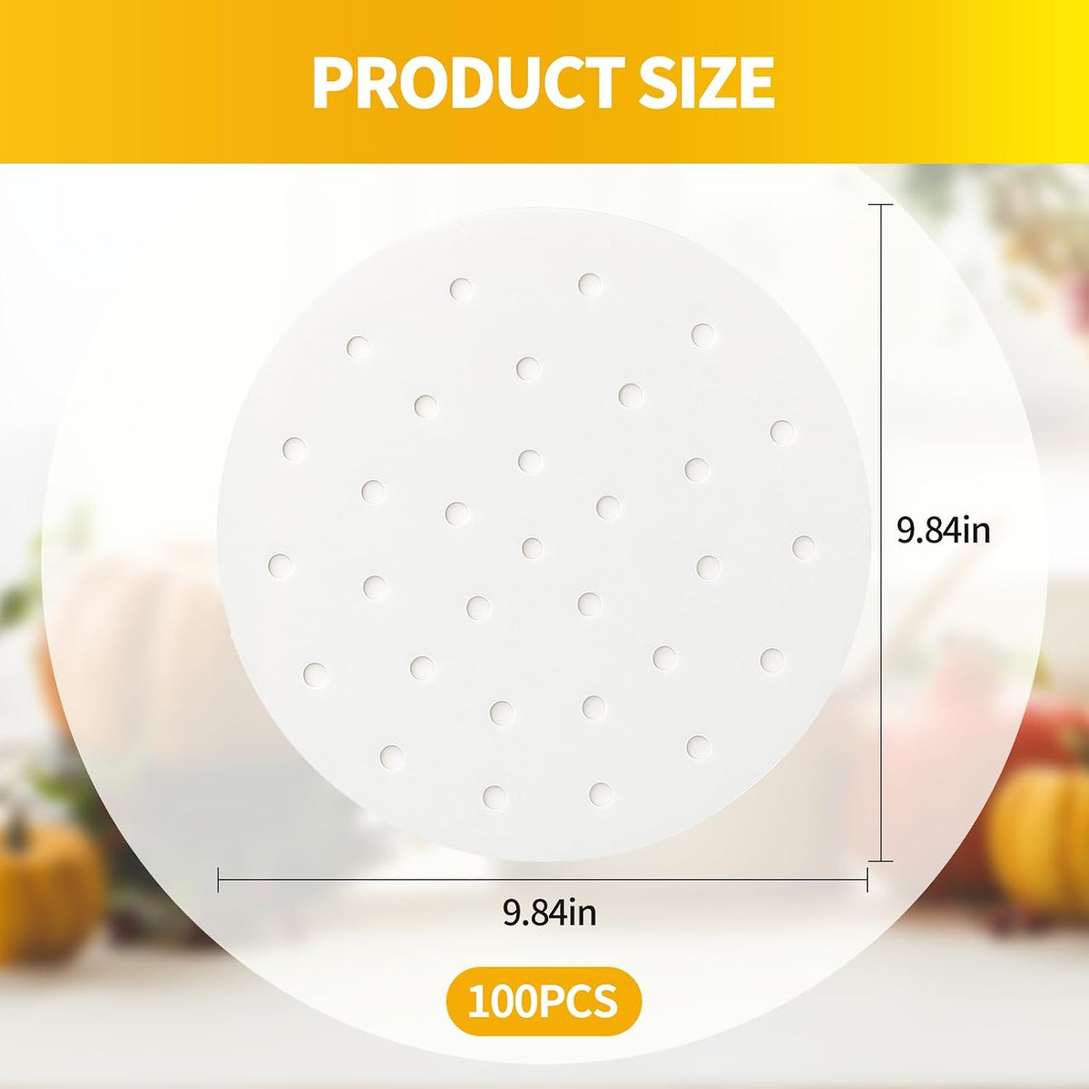 Non-Stick Bamboo Steamer Paper, 10" Round Liners with Holes for Steamer Basket, Air Fryer, Bamboo Steamers, and Oven Use