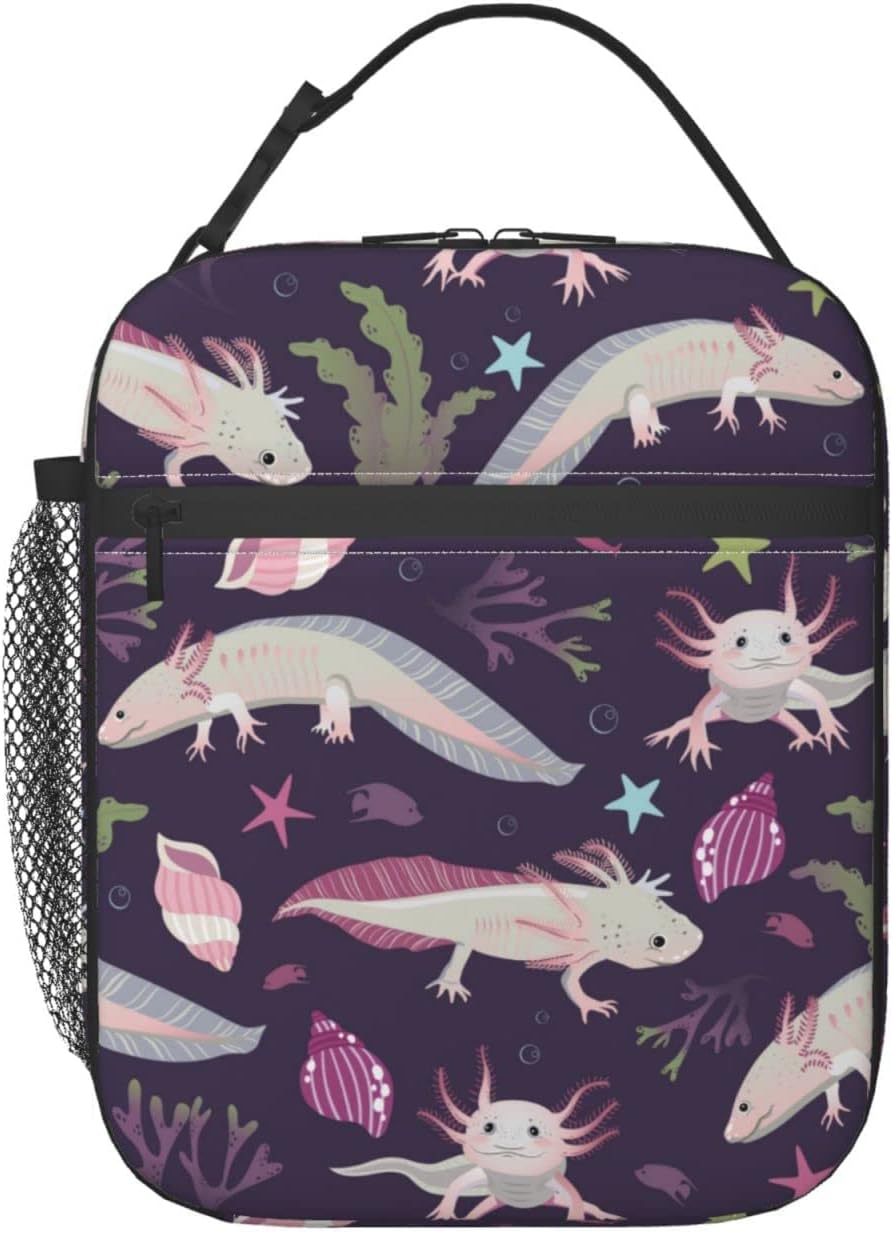 Purple Axolotl Lunch Box Lunch Box Reusable Insulated Totes Lunch Bag Thermal Cooler For Boy Girls School Men Women Beach Picnic Travel
