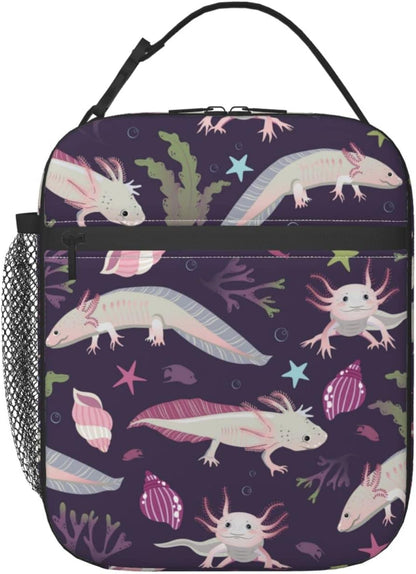 Purple Axolotl Lunch Box Lunch Box Reusable Insulated Totes Lunch Bag Thermal Cooler For Boy Girls School Men Women Beach Picnic Travel