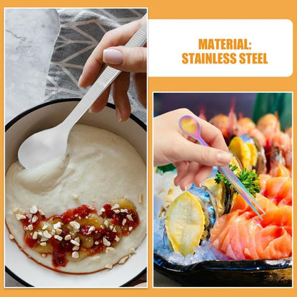 2Pcs Stainless Steel Chef Tasting Spoon and Tweezers Multi-Use Culinary Tool for Precise Flavor Testing and Elegant Cold Dish Plating 6.81In