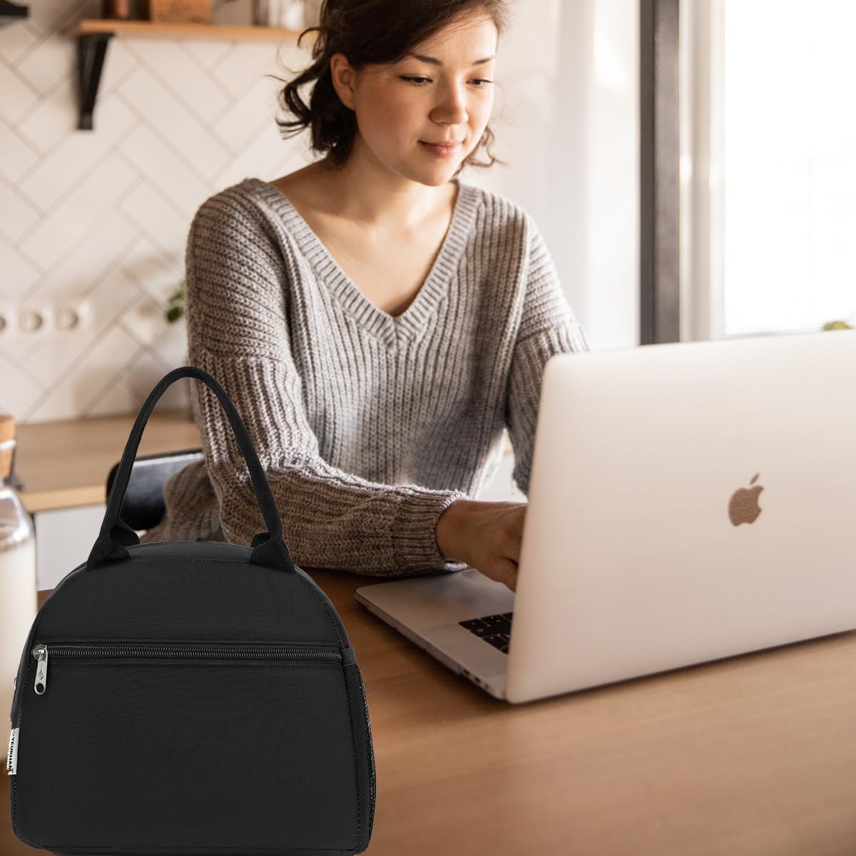 GYEUKHAM Lunch Bag Women, Lunch Box for Adult Men Kids Girls, Small Cute Lunchbox Tote Large Capacity Insulated Lunch Container Cooler for Work School Picnic Travel, Black White Stripes