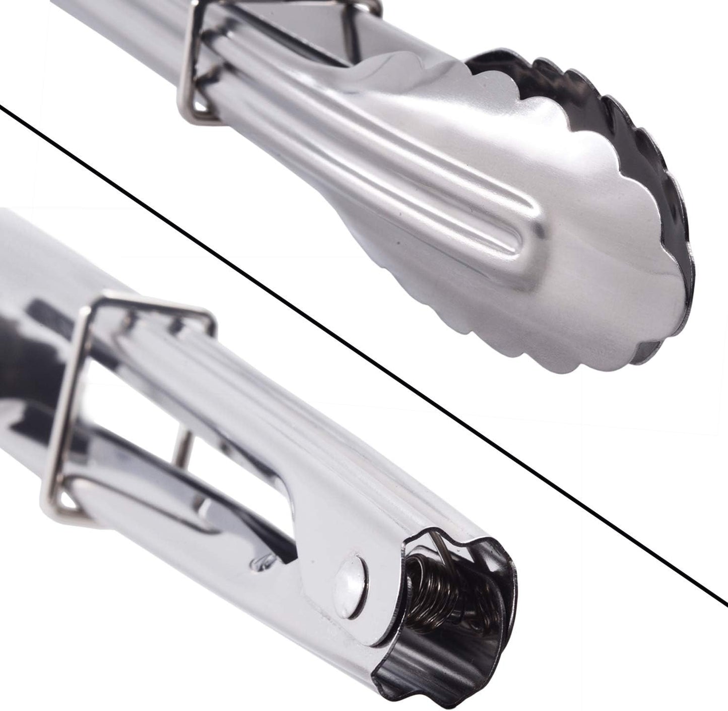 HINMAY Mini Stainless Steel Food Tongs with Silding Rings 7-Inch, Set of 6 | Small Clam Shell Service Tongs for Serving Appetizers, Desserts, Salads, Barbecue and Cooking (Silver)